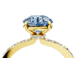Yellow gold Fancy Blue Round  Cut Diamond Ring with Pavé Band and Four-Prong Setting_74