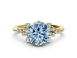Yellow gold Fancy Blue Round Cut Diamond Ring with Side Stones and Four-Prong Setting_95