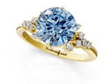 Yellow gold Fancy Blue Round Cut Diamond Ring with Side Stones and Four-Prong Setting_96