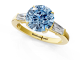 Yellow gold Fancy Blue Round  Cut Diamond Ring with Tapered Baguette Side Stones in Four-Prong Setting_4