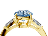 Yellow gold Fancy Blue Round  Cut Diamond Ring with Tapered Baguette Side Stones in Four-Prong Setting_7