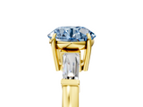 Yellow gold Fancy Blue Round  Cut Diamond Ring with Tapered Baguette Side Stones in Four-Prong Setting_8