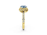 Yellow gold Fancy Blue Round Cut Diamond Scalloped Halo Engagement Ring with Round Shared Prong Band_14