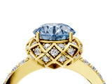 Yellow gold Fancy Blue Round Cut Diamond Scalloped Halo Engagement Ring with Round Shared Prong Band_16