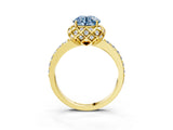 Yellow gold Fancy Blue Round Cut Diamond Scalloped Halo Engagement Ring with Round Shared Prong Band_27
