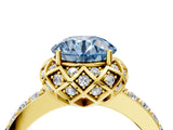 Yellow gold Fancy Blue Round Cut Diamond Scalloped Halo Engagement Ring with Round Shared Prong Band_28