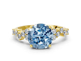 Yellow gold Fancy Blue Round Cut Diamond Scattered Round Accent Ring with Prong Setting_12