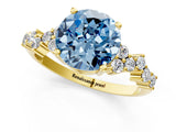 Yellow gold Fancy Blue Round Cut Diamond Scattered Round Accent Ring with Prong Setting_13