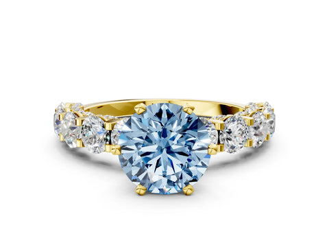 Yellow gold Fancy Blue Round Cut Diamond Side Stone Engagement Ring with Four-Prong Setting_36