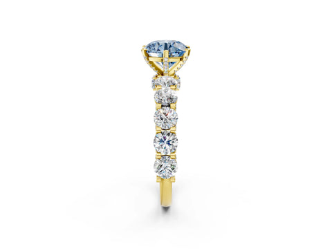 Yellow gold Fancy Blue Round Cut Diamond Side Stone Engagement Ring with Four-Prong Setting_38