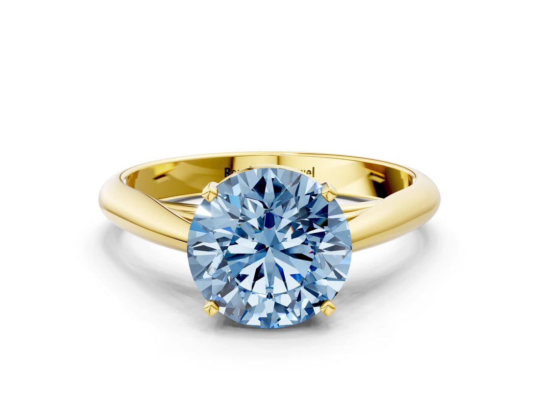 Yellow gold Fancy Blue Round Cut Diamond Solitaire Engagement Ring with Cathedral Setting and Four-Prong Mount_111