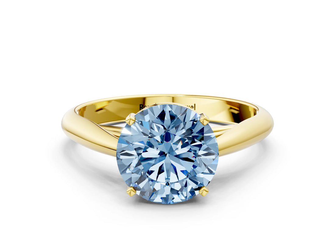 Yellow gold Fancy Blue Round Cut Diamond Solitaire Engagement Ring with Cathedral Setting and Four-Prong Mount_36