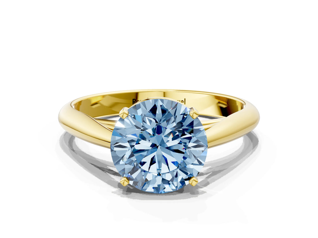 Yellow gold Fancy Blue Round Cut Diamond Solitaire Engagement Ring with Cathedral Setting and Four-Prong Mount_84
