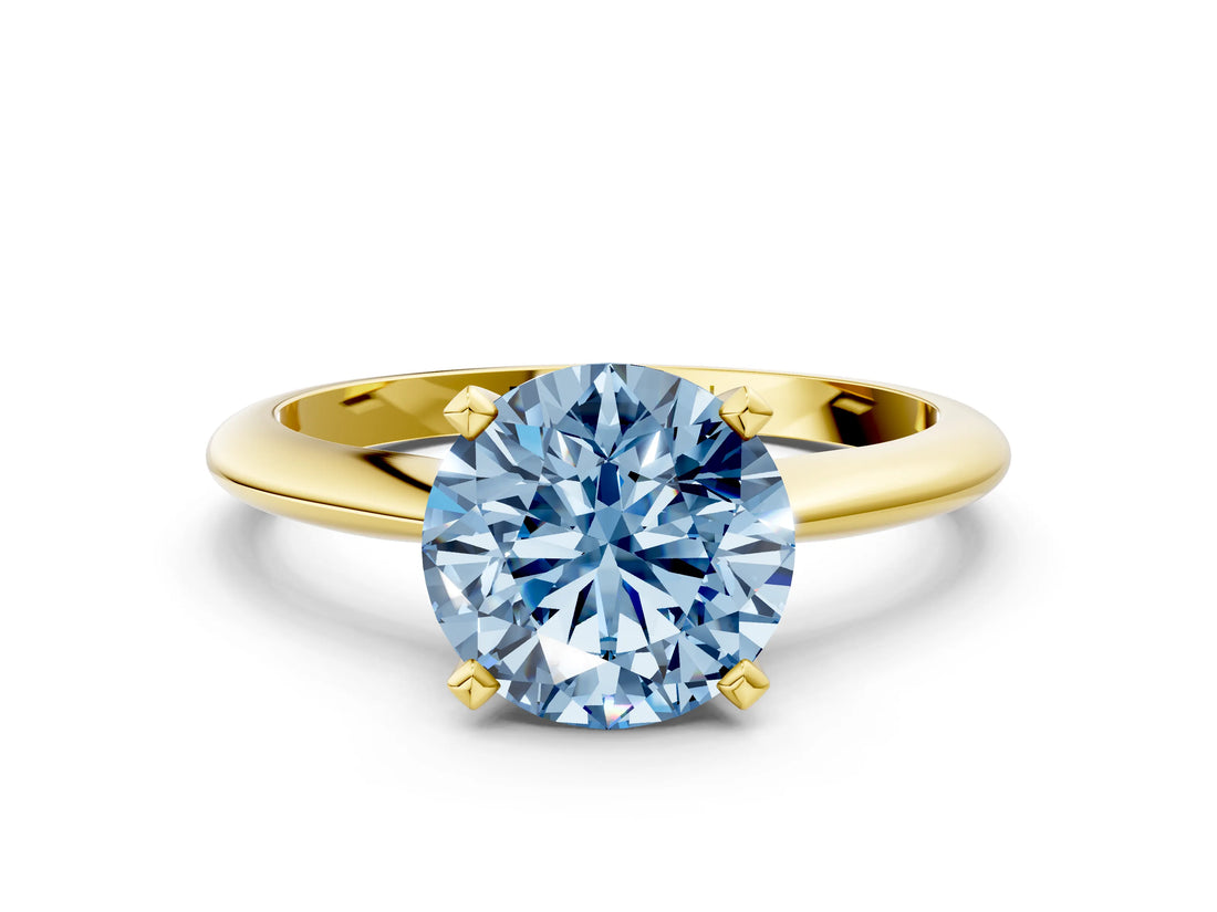 Yellow gold Fancy Blue Round Cut Diamond Solitaire Engagement Ring with Classic Band and Four-Prong Setting_36