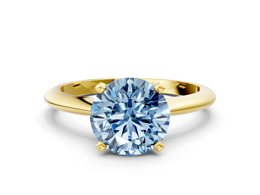 Yellow gold Fancy Blue Round Cut Diamond Solitaire Engagement Ring with Classic Band and Four-Prong Setting_87