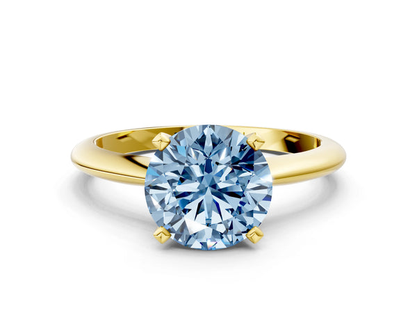 Yellow gold Fancy Blue Round Cut Diamond Solitaire Engagement Ring with Classic Band and Four-Prong Setting
