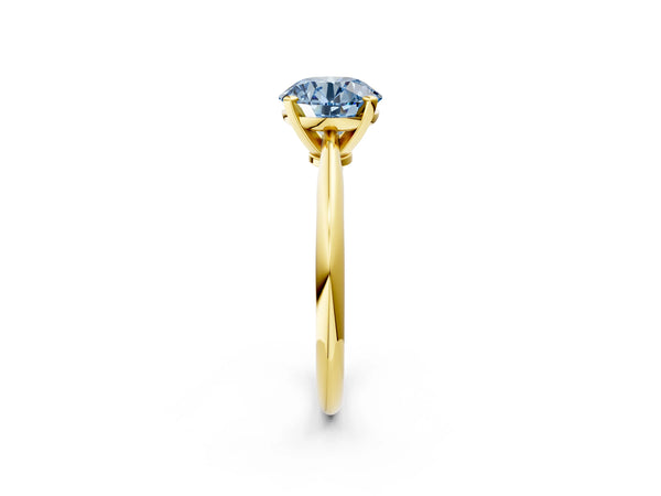Yellow gold Fancy Blue Round Cut Diamond Solitaire Engagement Ring with Classic Band and Four-Prong Setting
