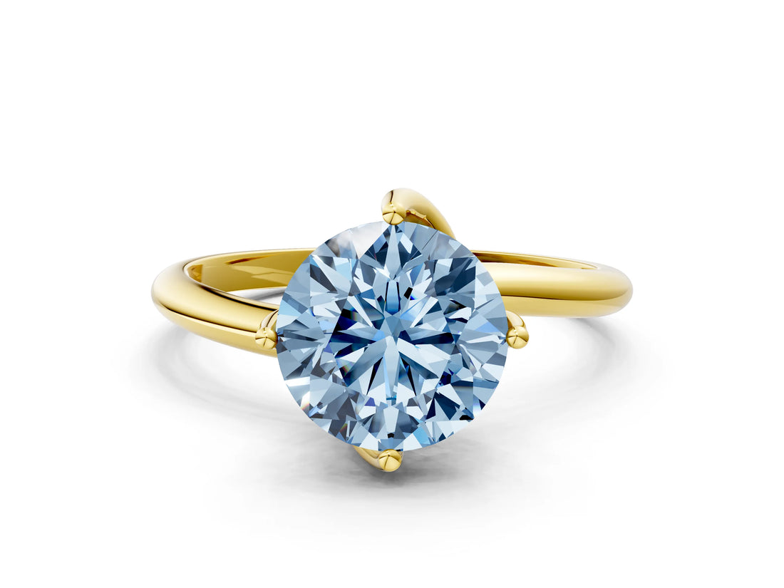 Yellow gold Fancy Blue Round Cut Diamond Solitaire Engagement Ring with Four-Prong Setting and Classic Band_20