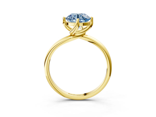 Yellow Gold Round Bypass Solitaire Engagement Ring Setting for Fancy Blue Center with Plain Band