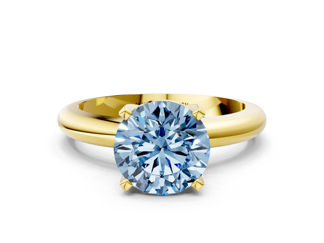 Yellow gold Fancy Blue Round Cut Diamond Solitaire Engagement Ring with Round Band and Four-Prong Setting_198