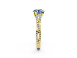 Yellow gold Fancy Blue Round Cut Diamond Solitaire Engagement Ring with Twisted Pavé Band and Four-Prong Setting_122