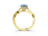Yellow gold Fancy Blue Round Cut Diamond Solitaire Engagement Ring with Twisted Pavé Band and Four-Prong Setting_123