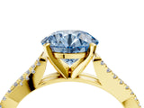 Yellow gold Fancy Blue Round Cut Diamond Solitaire Engagement Ring with Twisted Pavé Band and Four-Prong Setting_124