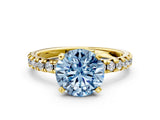 Yellow gold Fancy Blue Round Cut Diamond Solitaire Pavé Engagement Ring with Round Band and Prong Setting_50
