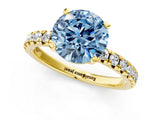 Yellow gold Fancy Blue Round Cut Diamond Solitaire Pavé Engagement Ring with Round Band and Prong Setting_51