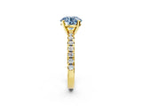 Yellow gold Fancy Blue Round Cut Diamond Solitaire Pavé Engagement Ring with Round Band and Prong Setting_52