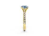 Yellow gold Fancy Blue Round Cut Diamond Solitaire Pavé Engagement Ring with Round Band and Prong Setting_58