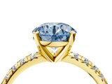 Yellow gold Fancy Blue Round Cut Diamond Solitaire Pavé Engagement Ring with Round Band and Prong Setting_60