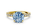 Yellow gold Fancy Blue Round Cut Diamond Solitaire Pavé Engagement Ring with Round Band and Prong Setting_74