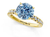 Yellow gold Fancy Blue Round Cut Diamond Solitaire Pavé Engagement Ring with Round Band and Prong Setting_75