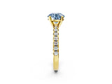 Yellow gold Fancy Blue Round Cut Diamond Solitaire Pavé Engagement Ring with Round Band and Prong Setting_76