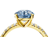 Yellow gold Fancy Blue Round Cut Diamond Solitaire Pavé Engagement Ring with Round Band and Prong Setting_78
