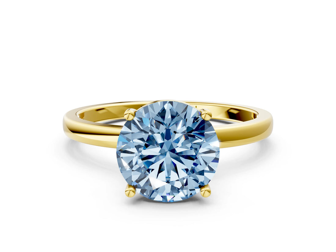 Yellow gold Fancy Blue Round Cut Diamond Solitaire Ring with Classic Band and Four-Prong Setting_12