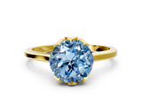 Yellow gold Fancy Blue Round Cut Diamond Solitaire Ring with Flower Prong Setting and Classic Band_12