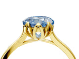 Yellow gold Fancy Blue Round Cut Diamond Solitaire Ring with Flower Prong Setting and Classic Band_120
