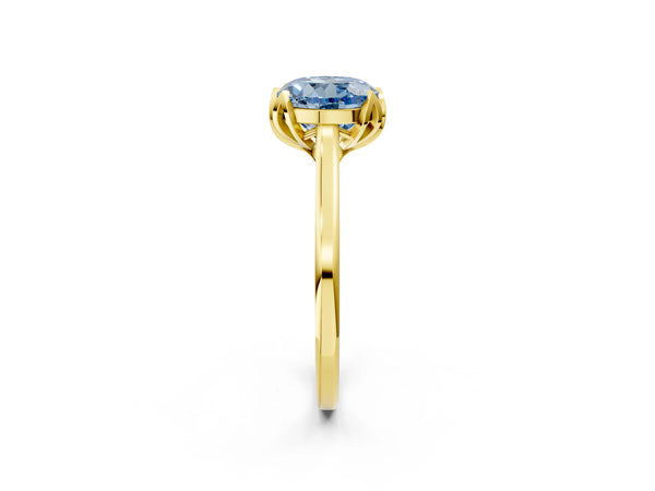 Yellow Gold Round Floral Solitaire Engagement Ring Setting for Fancy Blue Center with Plain Band