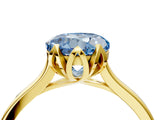 Yellow gold Fancy Blue Round Cut Diamond Solitaire Ring with Flower Prong Setting and Classic Band_40