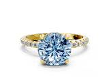 Yellow gold Fancy Blue Round Cut Diamond Solitaire Ring with Four-Prong Setting and Pavé Band_3