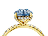 Yellow gold Fancy Blue Round Cut Diamond Solitaire Ring with Four-Prong Setting and Pavé Band_7