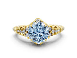 Yellow gold Fancy Blue Round Cut Diamond Solitaire Ring with Hidden Halo and Pavé Band_27