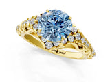 Yellow gold Fancy Blue Round Cut Diamond Solitaire Ring with Hidden Halo and Pavé Band_28