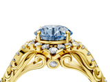 Yellow gold Fancy Blue Round Cut Diamond Solitaire Ring with Hidden Halo and Pavé Band_31