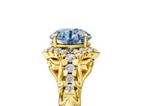 Yellow gold Fancy Blue Round Cut Diamond Solitaire Ring with Hidden Halo and Pavé Band_32