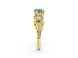 Yellow gold Fancy Blue Round Cut Diamond Solitaire Ring with Milgrain Pavé Band and Four-Prong Setting_173