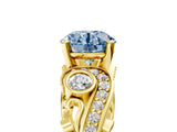 Yellow gold Fancy Blue Round Cut Diamond Solitaire Ring with Milgrain Pavé Band and Four-Prong Setting_176