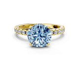 Yellow gold Fancy Blue Round Cut Diamond Solitaire Ring with Pavé Band and Four-Prong Setting_61
